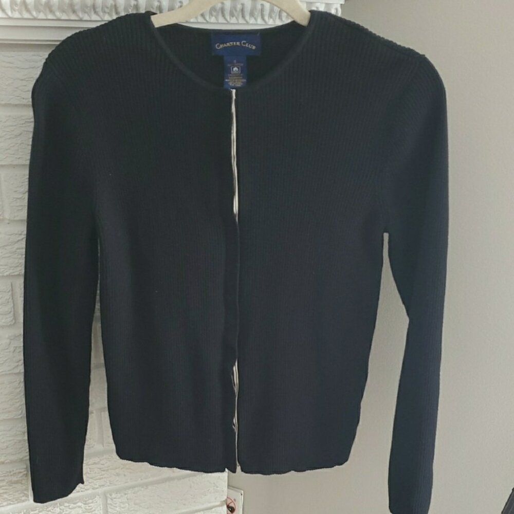 Charter Club Women's Black Classic Cotton Ribbed Button Sweater Cardigan Size S